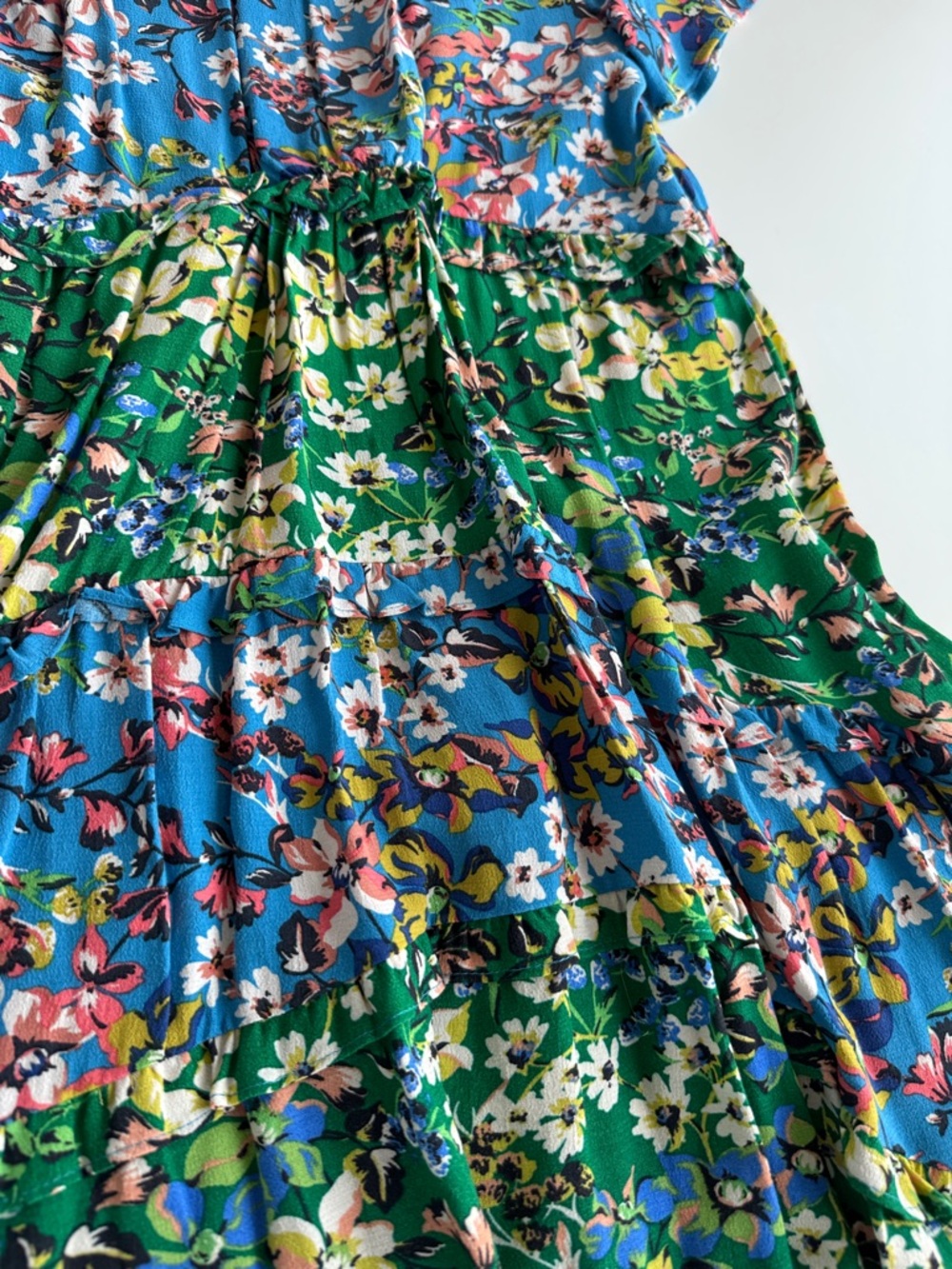 Anthropologie Blue & Green Floral Tiered V-Neck Dress in size Small Petite - Picture 10 of 10